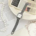 Elegant square quartz watch featuring a diamond bezel and silver steel link strap - Silver Case White Dial