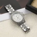 Elegant silver women's watch fully adorned with sparkling rhinestones and steel band - Silver