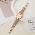 Elegante reloj cuadrado de oro rosa con pulsera de cadena de diamantes para mujer. - Rosa oro