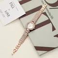 Elegant rose gold women's watch with rhinestone bracelet and white dial detail - Rose Gold