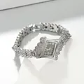 Macro detail view of an elegant silver rhinestone bracelet watch with a black dial - Silver Case Black Dial