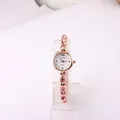 Elegant rose gold women's quartz watch with pink crystal bracelet and small dial - Pink