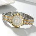 Close-up of elegant two-tone ladies' quartz watch with rhinestone-studded dial - Bicolor Steel Band (Blue Sense) / 3.2cm Dial / Bicolor Gold Silver