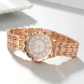 Close-up detail of a rose gold women's watch featuring a sparkling crystal-encrusted dial. - Rose Gold Steel Band (Blue Sense) / 3.2cm Dial / Rose Gold