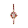 Fashionable rose gold women's watch featuring colorful gemstone inlay on bezel and strap - Rose Gold