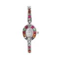 Elegant women's quartz watch with colorful gemstone inlay and silver alloy strap - Silver