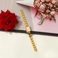 Elegant gold square quartz watch for women with stylish chain strap and minimalist dial - Gold With Pink Dial