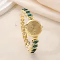 Elegant gold women's watch with green gemstone bracelet strap and crystal accents - Green and Gold