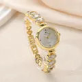 Elegant gold-tone women's bracelet watch with sparkling rhinestone details and jewelry link - Platinum