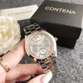 Detail of CONTENA business watch with three sub-dials and rose gold accents - Silver-Rose Gold