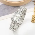 Elegant rectangular silver-tone quartz watch with a metal link bracelet for women - Silver White (Steel Band)