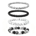 Set of four natural stone beaded bracelets including white turquoise and black onyx - White Turquoise Black Agate Grey Marble Set (WB1392) / 4 Pieces/Pack