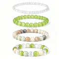 Healing crystal beaded bracelet set featuring four distinct multi-color natural stone styles - Light Green Mixed Crystal Set (WB1392) / 4 Pieces/Pack