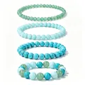 Set of four healing natural stone beaded bracelets with turquoise and green crystals - Turquoise Aventurine Style Set (WB1392) / 4 Pieces/Pack