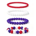 Detailed stack view of four colorful elastic beaded bracelets in red white and purple - Red White Purple Mixed Beaded Set (WB1392) / 4 Pieces/Pack