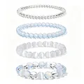 Detail showing four healing crystal beaded bracelets with blue and white stone beads. - Transparent Blue White Crystal Set (WB1392) / 4 Pieces/Pack