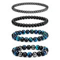 Healing 4pcs natural stone bead bracelet set with blue tiger eye and hematite - Blue Tiger Eye Obsidian Hematite Set (WB1392) / 4 Pieces/Pack