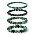 Set of four healing natural stone beaded bracelets in green and black crystal styles - Malachite Style Black Green Set (WB1392) / 4 Pieces/Pack