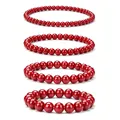Natural red wood grain stone beaded bracelet set featuring four different bead sizes - Pure Red Wood Stone Multi-Size Set (WB1392) / 4 Pieces/Pack