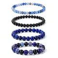Healing natural stone beaded bracelet set with lapis and obsidian beads - Lapis Lazuli Sodalite Obsidian Set (WB1392) / 4 Pieces/Pack