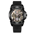Montre de sport noire pour homme avec cadran évidé mécanique doré élégant et complexe - Boîtier Noir Bracelet Noir