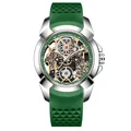 Montre à quartz squelette pour homme avec bracelet en silicone vert et grand boîtier argent - Boîtier Argent Bracelet Vert