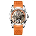Montre squelette pour homme avec bracelet en silicone orange et boîtier en acier. - Boîtier Argent Bracelet Orange
