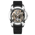 Montre à quartz squelette pour hommes avec bracelet en silicone noir motif alvéolé - Boîtier Argent Bracelet Noir