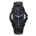 Frontansicht einer minimalistischen schwarzen Sportuhr mit Silikonarmband und blauem Zifferblatt - Blau Zeiger Stil (SR206)