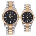 Dettaglio orologi al quarzo per coppia bicolore con quadrante nero classico - Bicolore Oro Quadrante Nero Uomini