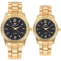 Close-up detail of Grealy luxury gold stainless steel couple watches with black dial. - Men's Gold Case Black Dial