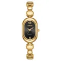 Close-up of elegant gold oval watch with bean link bracelet and black dial - Black Dial (202681501) / Gold