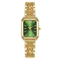 Elegant women's rectangular gold quartz watch with sunray green dial and metal link strap - Bracelet Style (Gold Green)