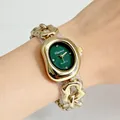 Élégante montre à quartz pour femme avec cadran vert ovale et bracelet chaîne dorée - Boîtier Doré Cadran Vert