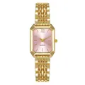 Elegant gold rectangular quartz watch for women featuring pink sunray dial and steel strap - Bracelet Style (Gold Pink)