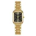 Elegant women's rectangular quartz watch in gold finish with a black sunburst dial - Bracelet Style (Gold Black)