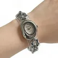 Montre à quartz argentée pour femme avec cadran ovale et bracelet à maillons épais - Boîtier Argenté Cadran Blanc