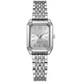 Elegant silver rectangular quartz watch for women featuring a polished stainless steel link band - Bracelet Style (Silver White)