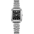 Elegant women's rectangular quartz watch with silver stainless steel band - Bracelet Style (Silver Black)