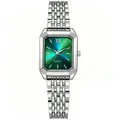 Elegant women's rectangular quartz watch with silver steel band and green sunray dial - Bracelet Style (Silver Green)