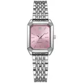 Elegant rectangular women's quartz watch with pink dial and silver steel bracelet. - Bracelet Style (Silver Pink)