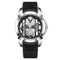Montre à quartz squelette pour homme avec boîtier argenté et bracelet en caoutchouc noir - Boîtier Argent Bracelet Noir