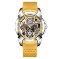 Montre de sport à quartz pour homme avec cadran ajouré et bracelet en silicone jaune - Boîtier Argent Bracelet Jaune