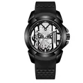 Stylish men's skeleton quartz watch featuring a black silicone strap and a large dial - Black Case Black Strap