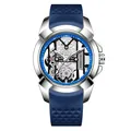 Montre à quartz squelette pour homme avec bracelet en silicone bleu et boîtier argenté - Boîtier Argent Bracelet Bleu