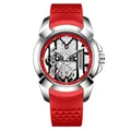 Montre à quartz squelette pour homme avec bracelet en silicone rouge - Boîtier Argent Bracelet Rouge
