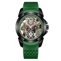 Montre squelette sport pour homme avec bracelet nid d'abeille vert et cadran quartz noir - Boîtier Noir Bracelet Vert