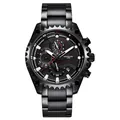 Montre à quartz de sport Kimsdun pour hommes avec bracelet en acier noir et chronographe - Boîtier Noir Cadran Noir - Bracelet en Acier / Noir