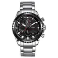 Montre à quartz de sport Kimsdun pour homme avec bracelet en acier inoxydable et cadran noir - Boîtier Argent Cadran Noir - Bracelet en Acier / Noir