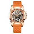 Montre à quartz squelette rose gold pour homme avec bracelet en silicone orange sport - Boîtier Or Rose Bracelet Orange